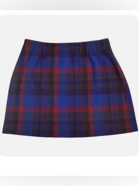The Limited Blue and Red Plaid Wool Blend Mini Skirt